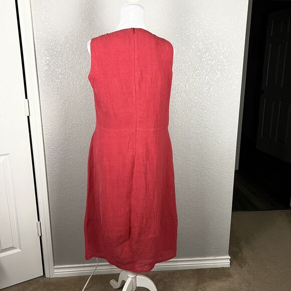 Q'Neel Nordic Design Linen Sleeveless Midi Dress Size 6 Coral Pockets Lagenlook - Picture 4 of 10